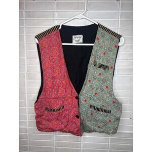 Vintage Webebop Patchwork Vest Rayon Boho Artsy Multi-Pattern 2 Button Size XS/S